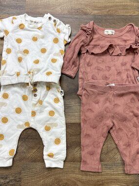 Rabbit + Bear Organic Baby Outfits 3-6M LOT 2 Two-Piece Sets Top & Pants